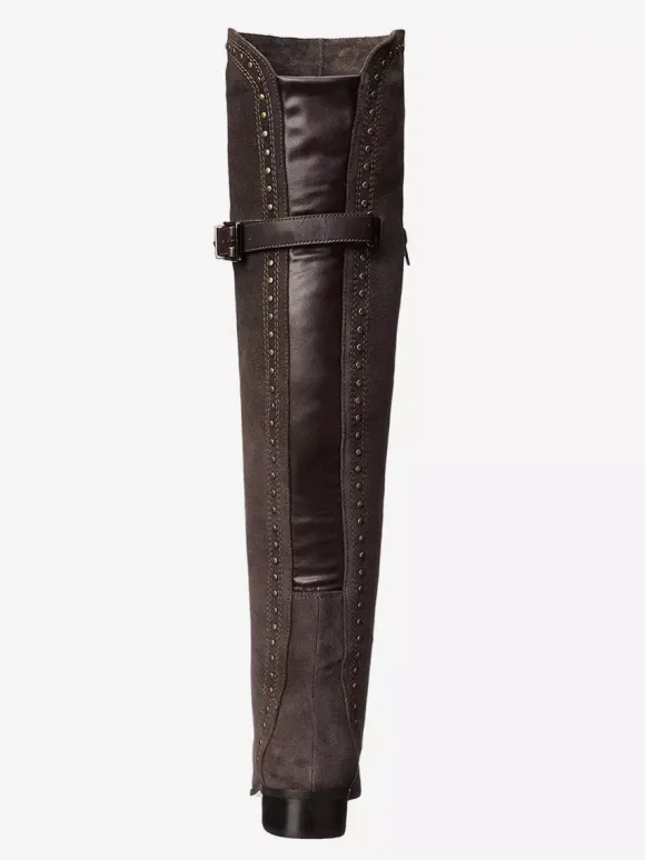 Bottes cuissardes plates cloutées à bout rond pour femmes