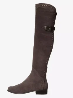 Bottes cuissardes plates cloutées à bout rond pour femmes