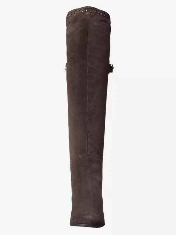 Bottes cuissardes plates cloutées à bout rond pour femmes
