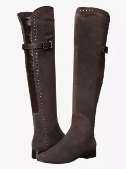 Bottes cuissardes plates cloutées à bout rond pour femmes