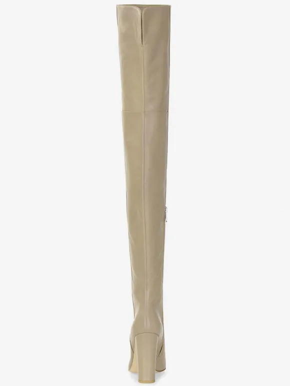 Bottes cuissardes pour femmes couleur unie bout pointu talon épais cuissardes