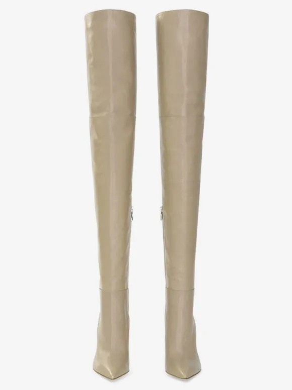 Bottes cuissardes pour femmes couleur unie bout pointu talon épais cuissardes