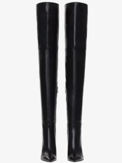 Bottes cuissardes pour femmes couleur unie bout pointu talon épais cuissardes