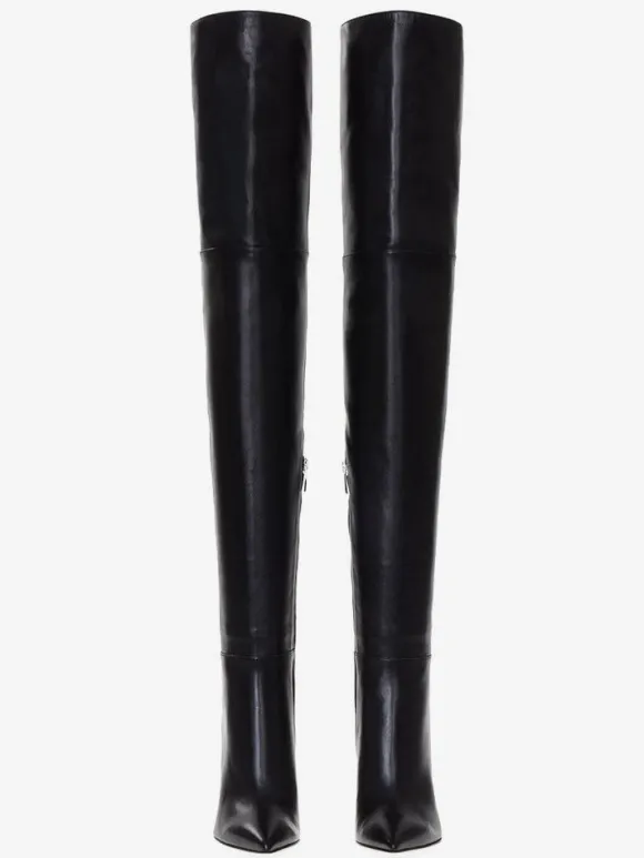 Bottes cuissardes pour femmes couleur unie bout pointu talon épais cuissardes
