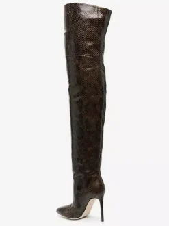 Bottes cuissardes sexy pour femmes bout pointu motif serpent talons hauts