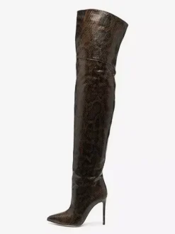 Bottes cuissardes sexy pour femmes bout pointu motif serpent talons hauts