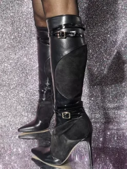 Bottes Cuissards En Cuir PU À Talon Aiguille Pour Femmes
