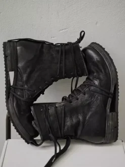 Bottes de combat noires pour hommes bottines à lacets à bout rond