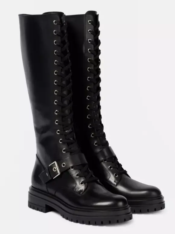 Bottes de combat noires pour femmes bottes d'équitation plates à lacets et à bout rond