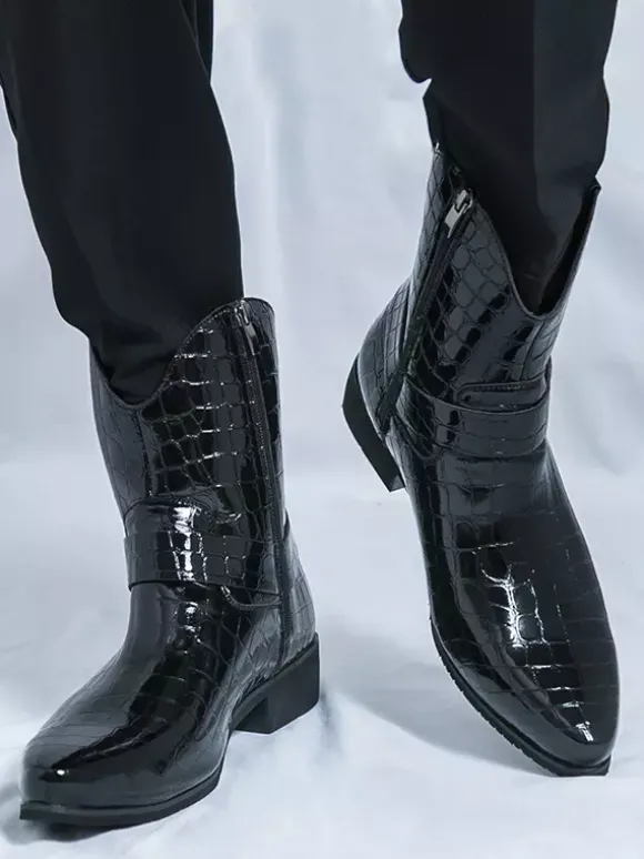 Bottes de cowboy à imprimé crocodile pour hommes bottes courtes à bout pointu et à talon bas