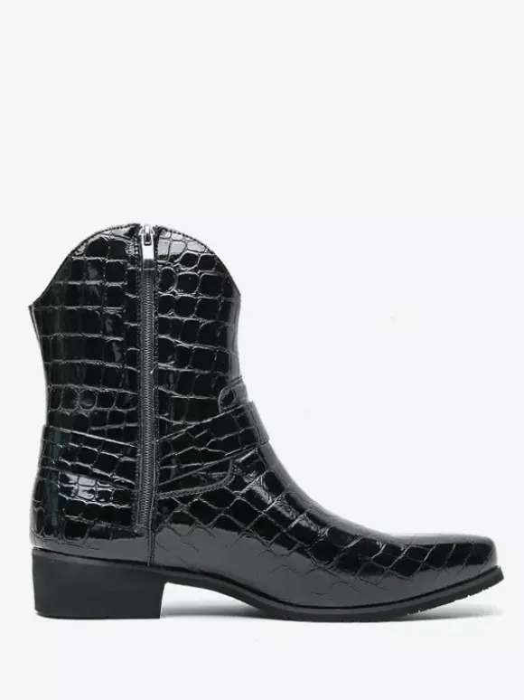 Bottes de cowboy à imprimé crocodile pour hommes bottes courtes à bout pointu et à talon bas