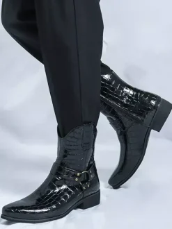 Bottes de cowboy à imprimé crocodile pour hommes bottes courtes à bout pointu et à talon bas