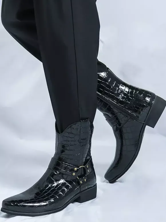 Bottes de cowboy à imprimé crocodile pour hommes bottes courtes à bout pointu et à talon bas