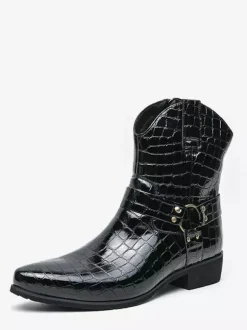 Bottes de cowboy à imprimé crocodile pour hommes bottes courtes à bout pointu et à talon bas