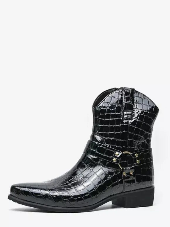 Bottes de cowboy à imprimé crocodile pour hommes bottes courtes à bout pointu et à talon bas