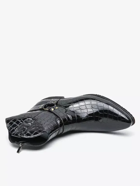 Bottes de cowboy à imprimé crocodile pour hommes bottes courtes à bout pointu et à talon bas