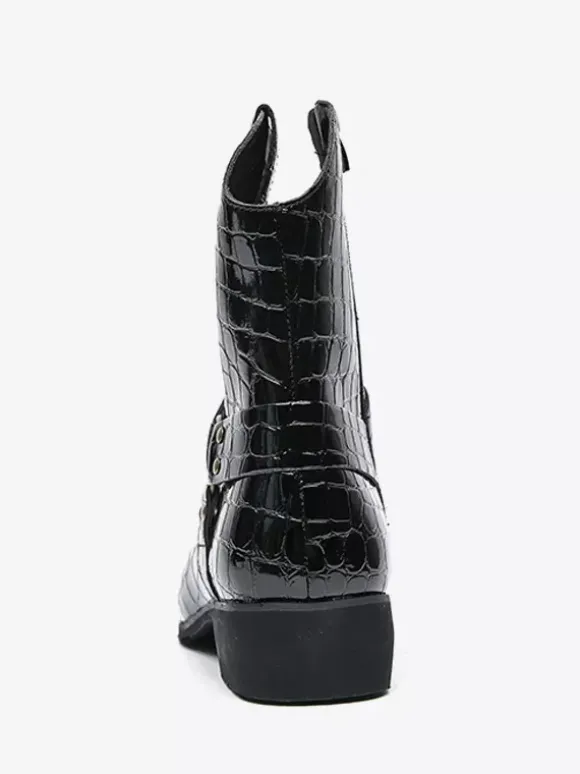 Bottes de cowboy à imprimé crocodile pour hommes bottes courtes à bout pointu et à talon bas