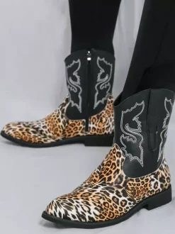 Bottes de cowboy montantes pour hommes chaussures à broderies léopard western
