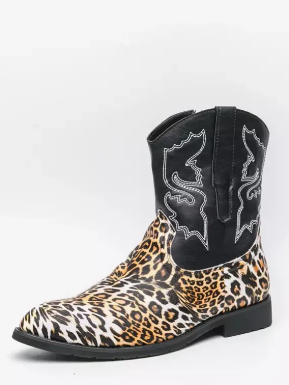 Bottes de cowboy montantes pour hommes chaussures à broderies léopard western