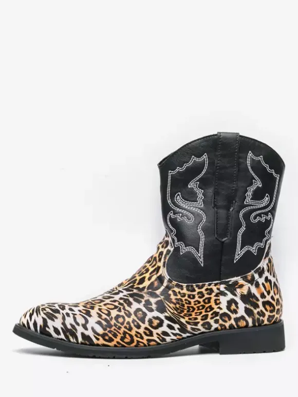 Bottes de cowboy montantes pour hommes chaussures à broderies léopard western