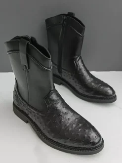 Bottes de cowboy pour hommes bottines à bout rond et talon bas à enfiler et fermeture éclair latérale