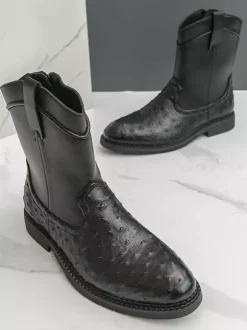 Bottes de cowboy pour hommes bottines à bout rond et talon bas à enfiler et fermeture éclair latérale