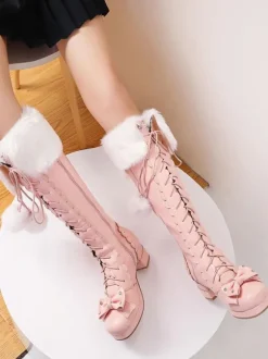 Bottes de lolita avec noeud à talons épais Déguisements Halloween