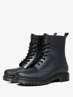 Bottes de pluie pour femmes Bottines imperméables à lacets à bout rond noires