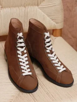 Bottes de travail Martin pour hommes en cuir de vachette classique marron foncé à lacets bottines courtes