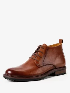 Bottes de travail Martin pour hommes Bottines chics en cuir de vachette marron café