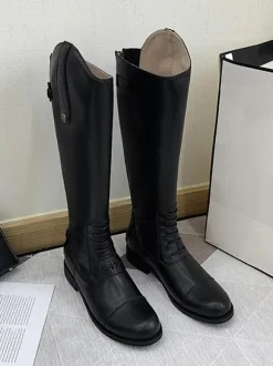 Bottes d'équitation noires pour femmes bottes mi-mollet plates à bout rond