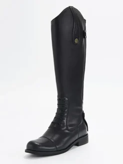 Bottes d'équitation noires pour femmes bottes mi-mollet plates à bout rond