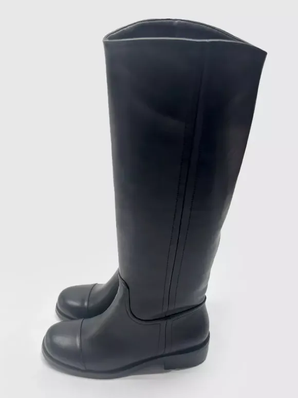 Bottes d'équitation noires pour femmes bottes plates à bout rond et hauteur genou