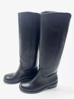 Bottes d'équitation noires pour femmes bottes plates à bout rond et hauteur genou