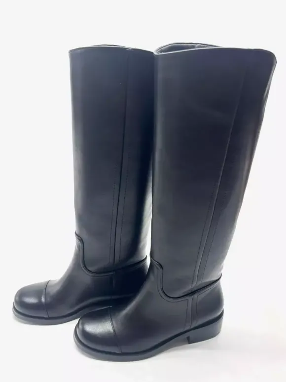 Bottes d'équitation noires pour femmes bottes plates à bout rond et hauteur genou