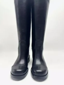 Bottes d'équitation noires pour femmes bottes plates à bout rond et hauteur genou