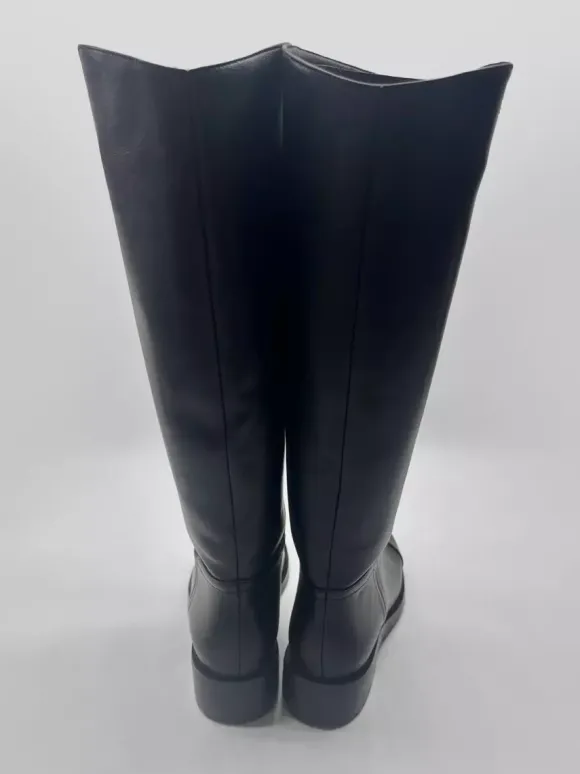 Bottes d'équitation noires pour femmes bottes plates à bout rond et hauteur genou
