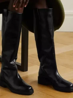 Bottes d'équitation noires pour femmes bottes plates à bout rond et hauteur genou