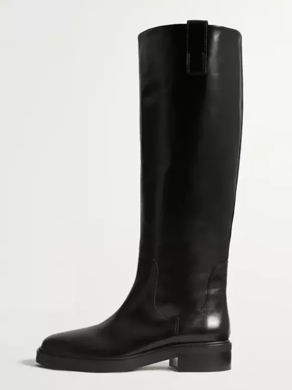 Bottes d'équitation noires pour femmes bottes plates à bout rond et hauteur genou