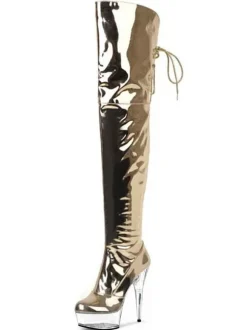 Bottes femme or plateforme transparent talon haut à lacets