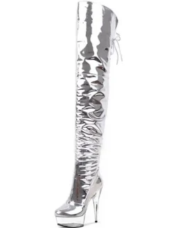 Bottes femme or plateforme transparent talon haut à lacets