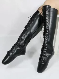 Bottes Femmes 2026 Noir Sexy Cuir Synthétique à Lacet Bottes de Ballet