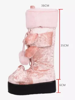 Bottes Gothic Lolita roses en PU à bout rond et talon compensé en éponge hautes jusqu'aux genoux