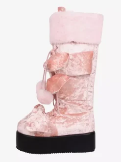 Bottes Gothic Lolita roses en PU à bout rond et talon compensé en éponge hautes jusqu'aux genoux