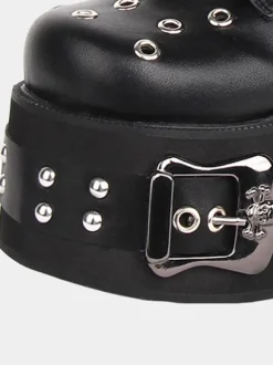 Bottes gothiques Lolita Cuir PU 艗illets Bout rond Chaussures Lolita noires