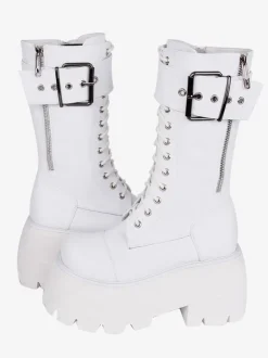Bottes gothiques Lolita en cuir PU à bout rond  chaussures Lolita noires