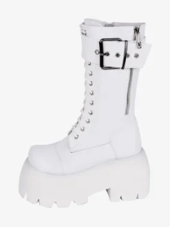 Bottes gothiques Lolita en cuir PU à bout rond  chaussures Lolita noires
