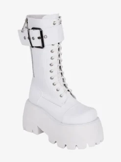 Bottes gothiques Lolita en cuir PU à bout rond  chaussures Lolita noires