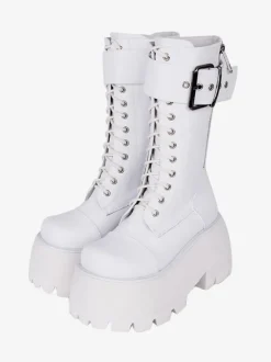 Bottes gothiques Lolita en cuir PU à bout rond  chaussures Lolita noires