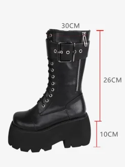 Bottes gothiques Lolita en cuir PU à bout rond  chaussures Lolita noires